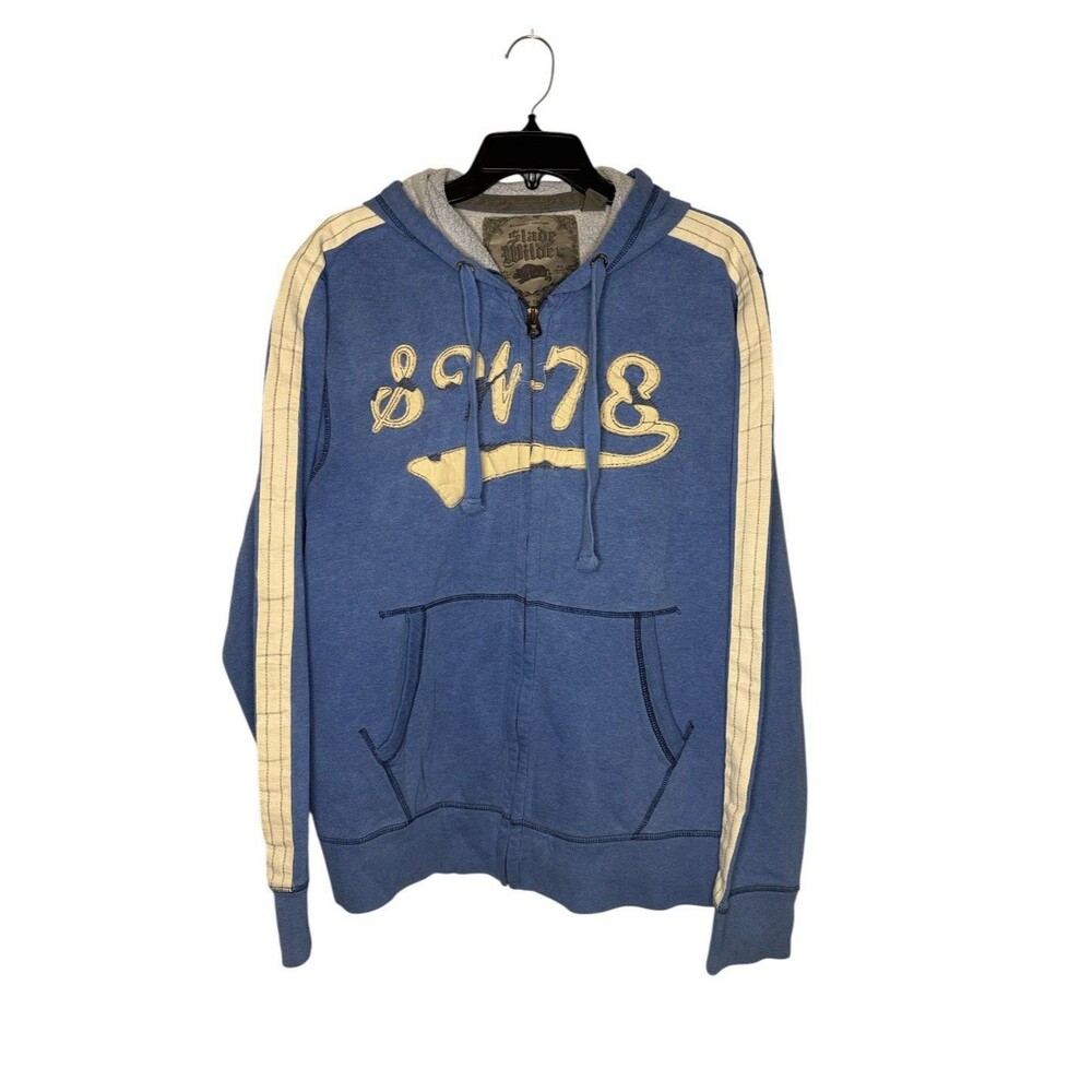 Slade Wilder 89-78 Blue Striped Sleeve Full Zip Hoodie Sweatshirt‎ Men's XL
